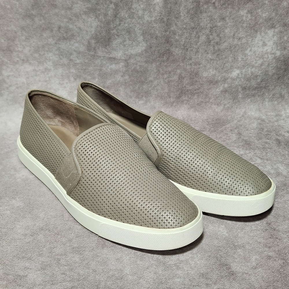 women's VINCE Blair perforated‎ Leather slip-on sneakers Taupe gray size 11